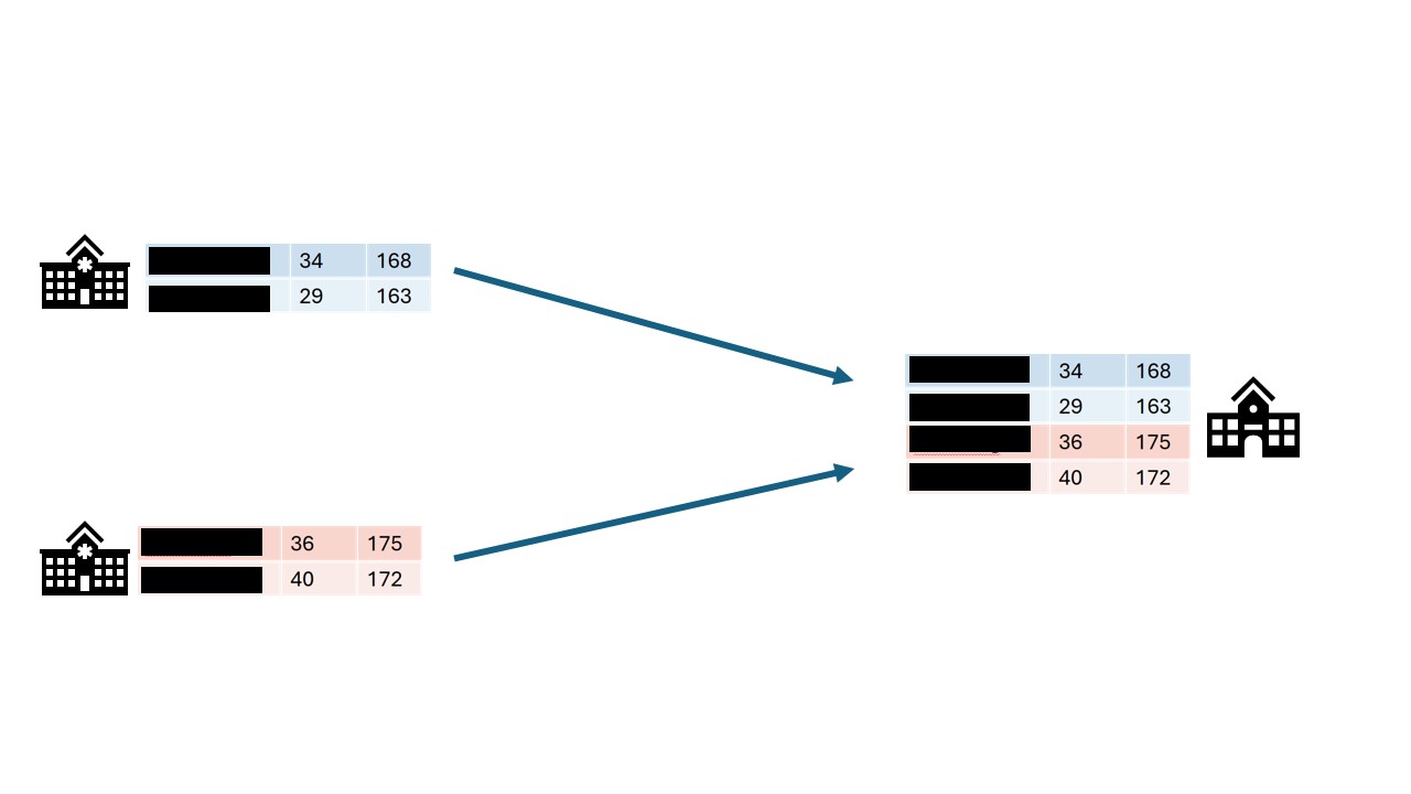 Names are censored before the datasets are sent to a central place