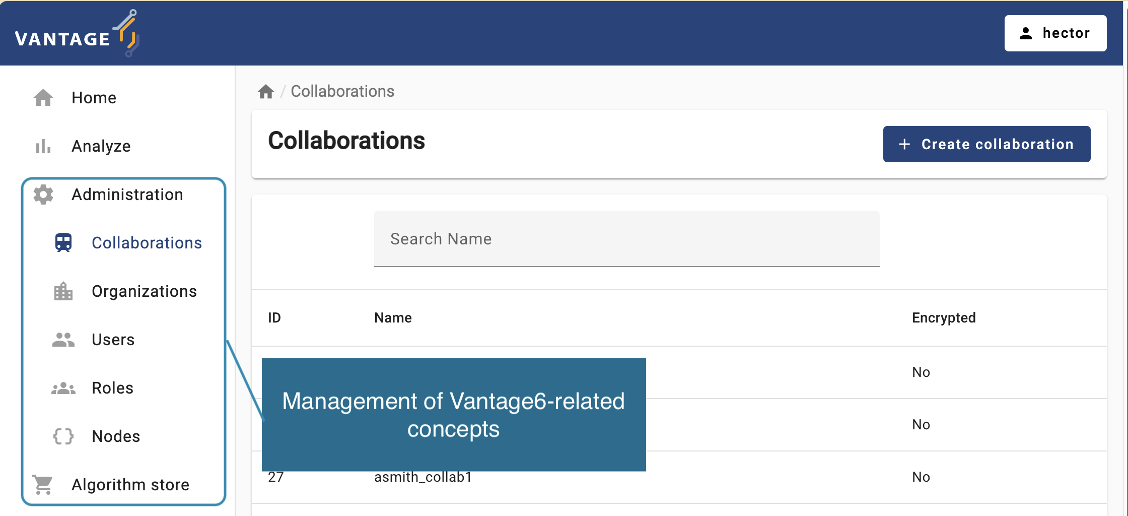 vantage6 UI administration page